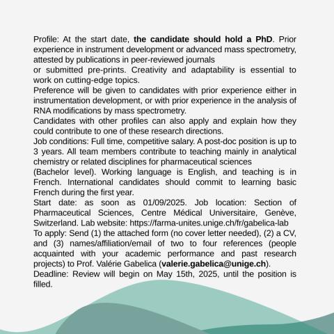 Postdoc in advance mass spectrometry  offered by Swiss National Science Foundation